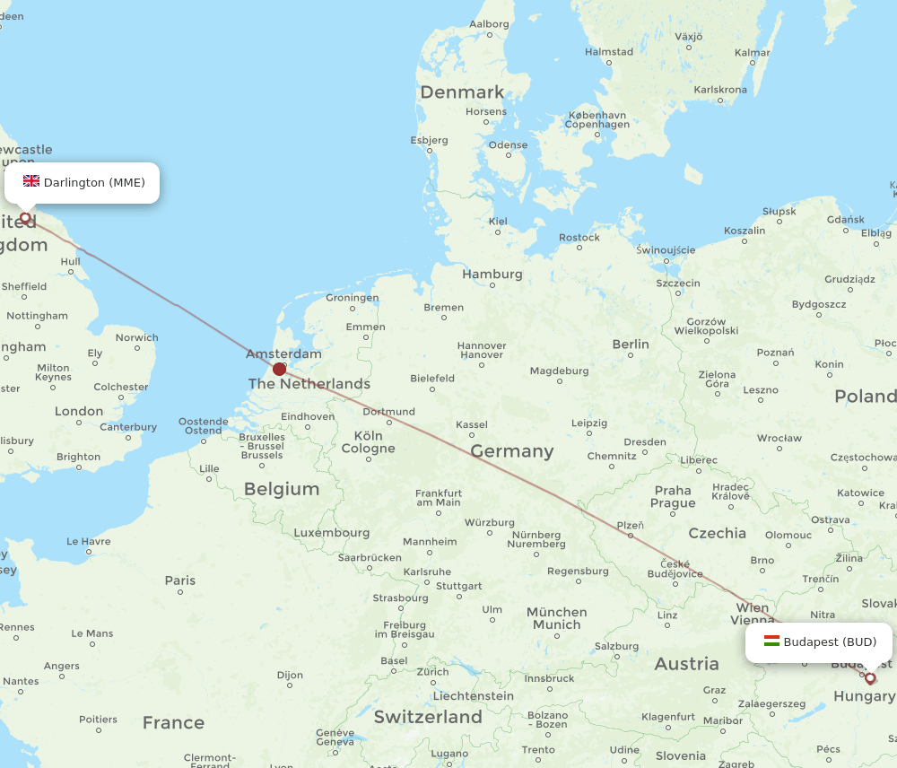 MME-BUD flight routes