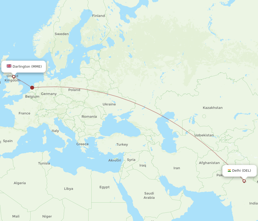 MME to DEL flights and routes map