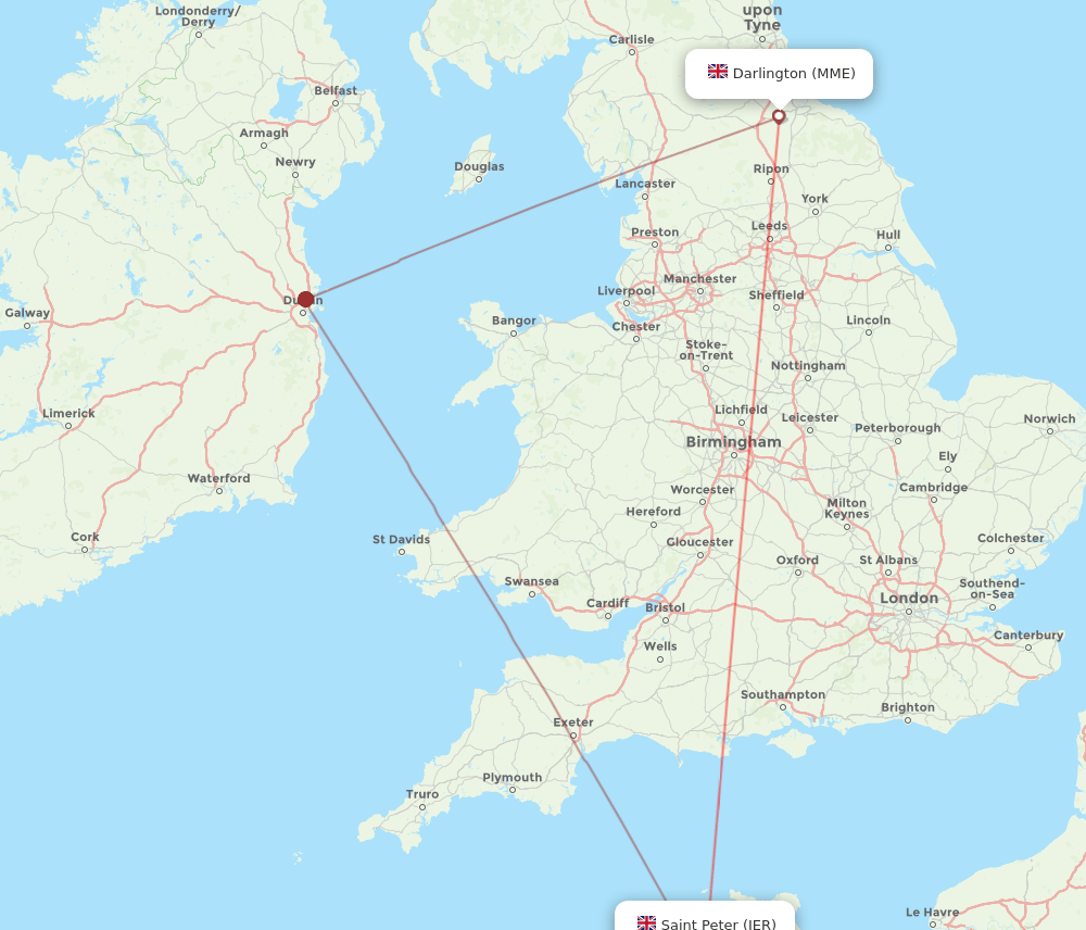 Durham Tees Valley - Jersey route map and flight paths