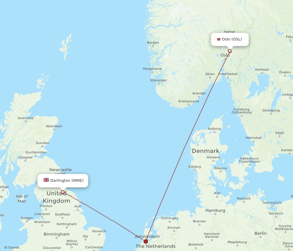MME to OSL flights and routes map