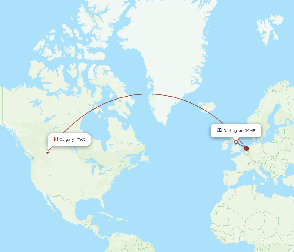 YYC to MME flights and routes map