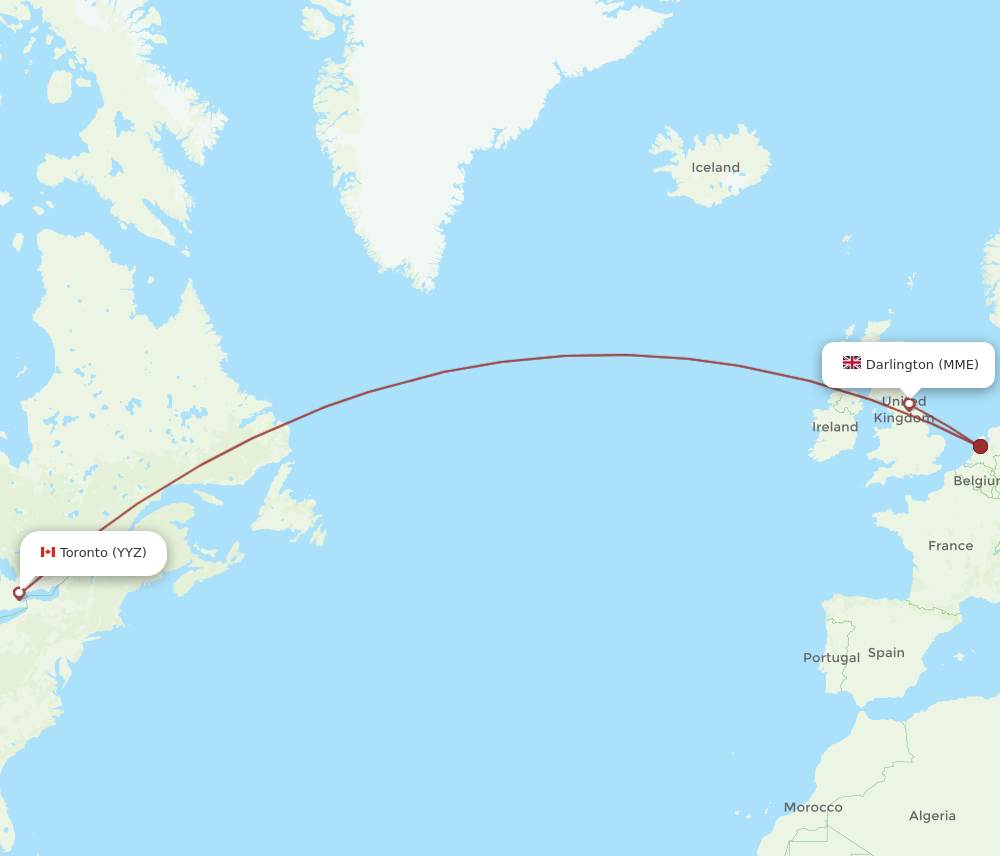YYZ to MME flights and routes map