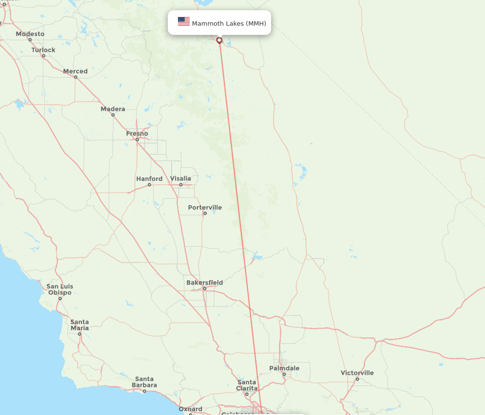 Mammoth Lakes - Hawthorne route map and flight paths