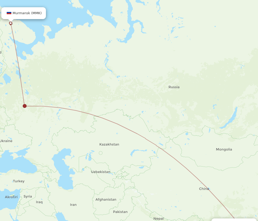 Guangzhou - Murmansk route map and flight paths