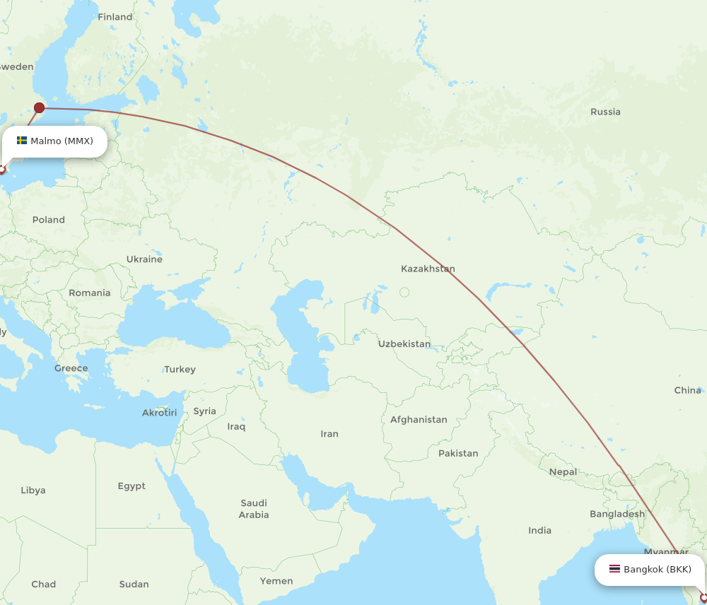 MMX to BKK flights and routes map