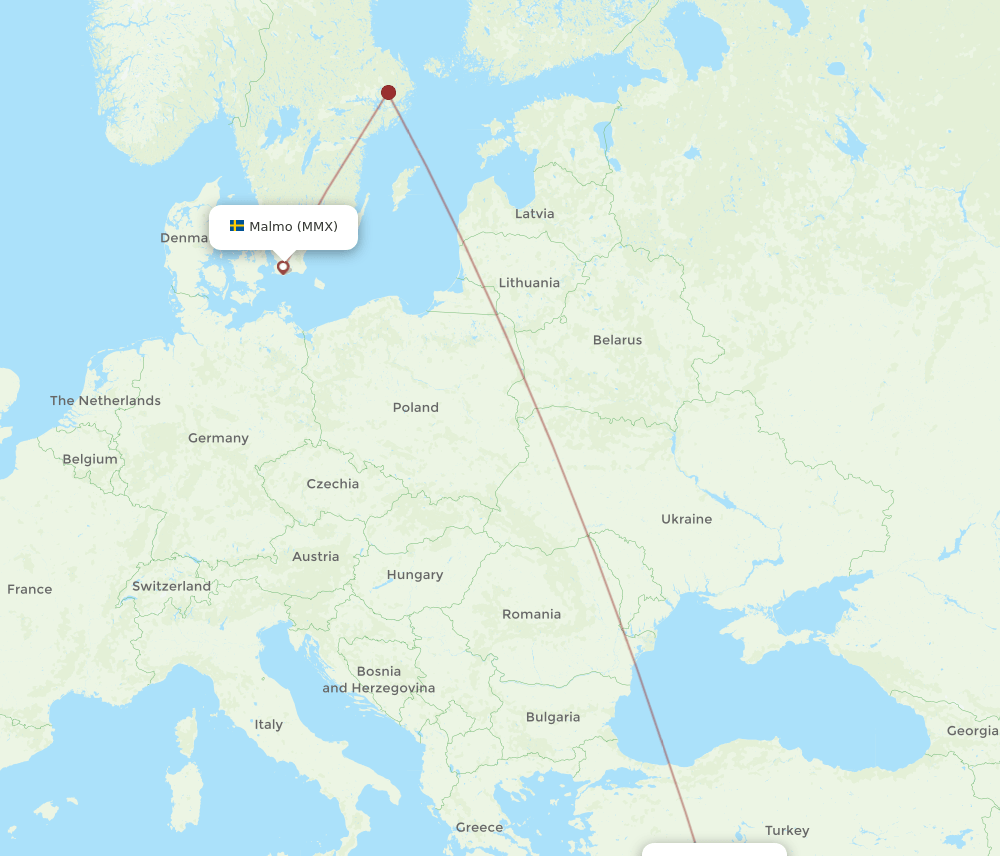 Gazipasa - Malmo route map and flight paths