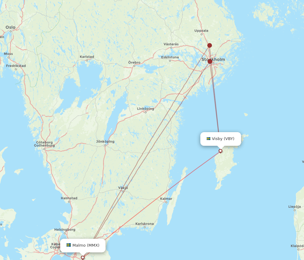 MMX to VBY flights and routes map
