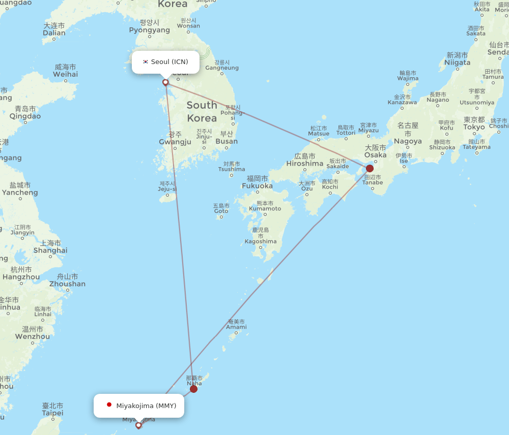 MMY-ICN flight routes