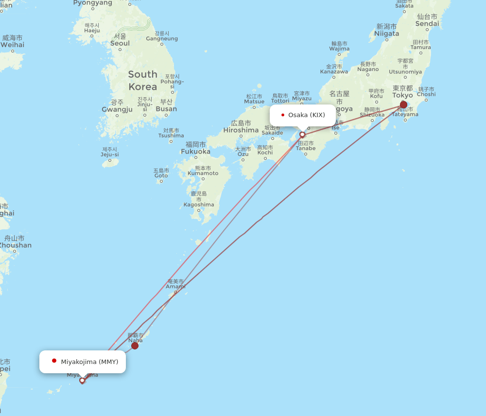 MMY to KIX flights and routes map