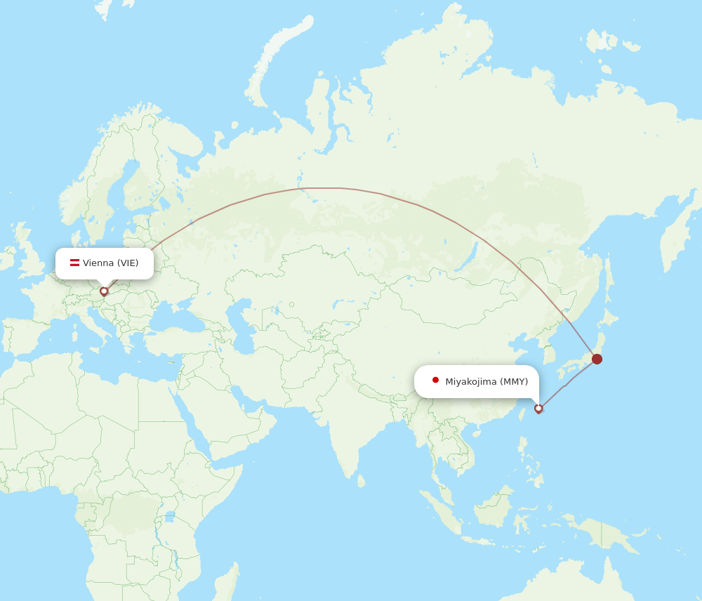 Vienna - Miyakojima route map and flight paths