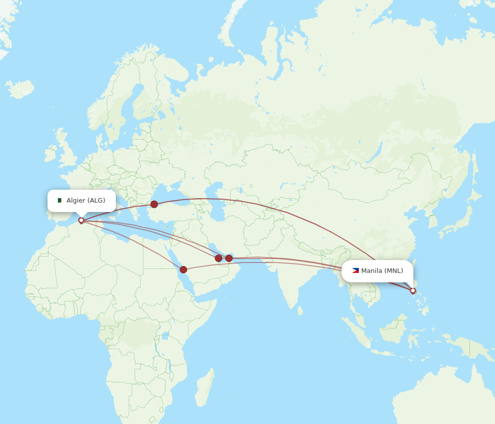 MNL to ALG flights and routes map