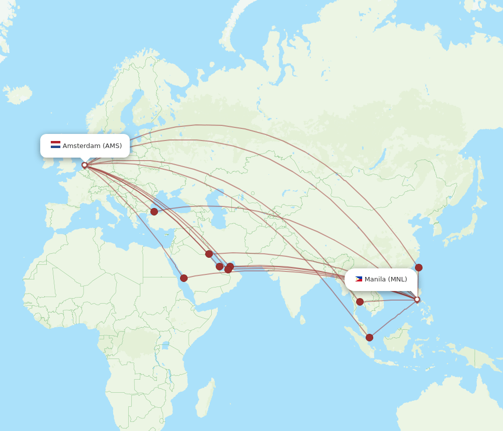 MNL to AMS flights and routes map