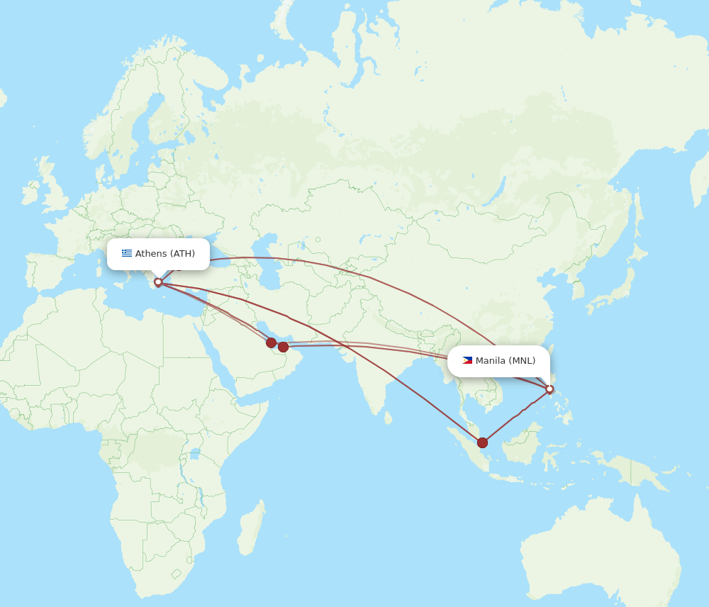 MNL to ATH flights and routes map