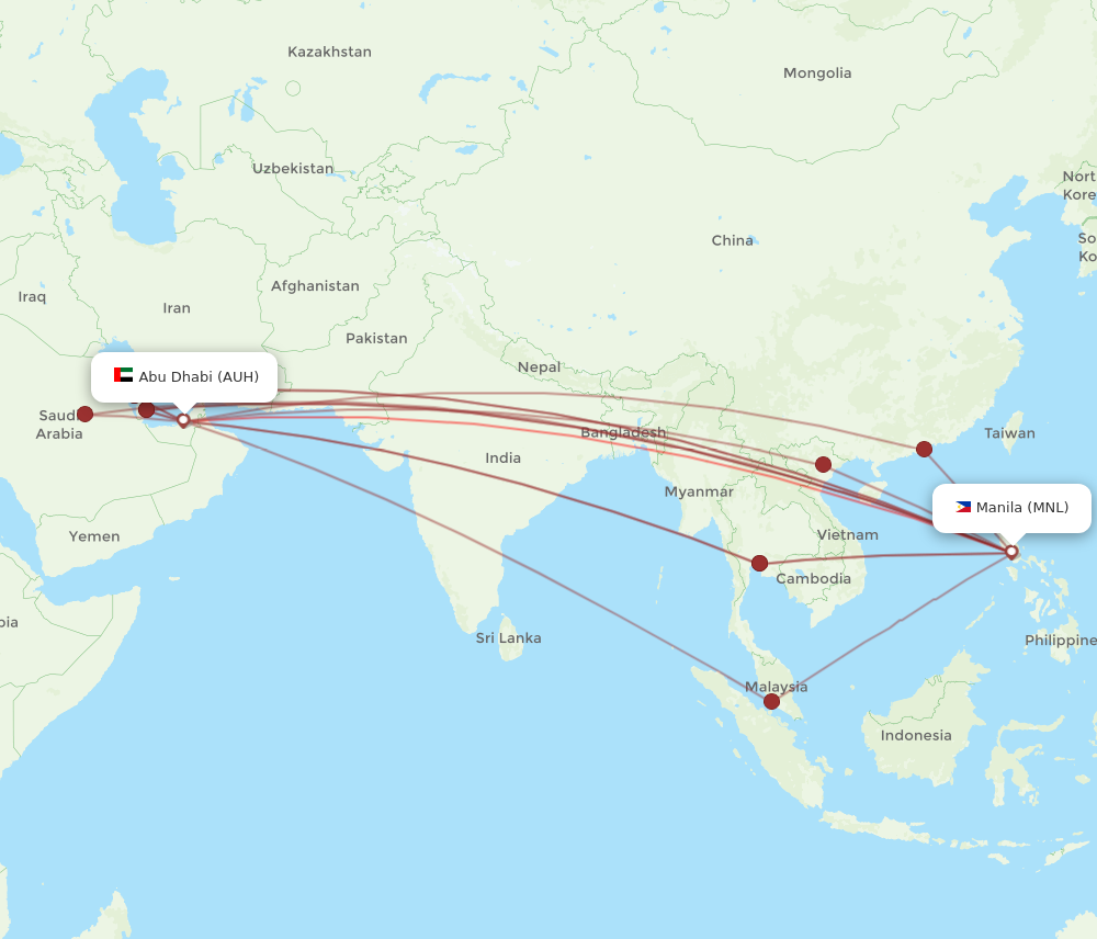 MNL to AUH flights and routes map