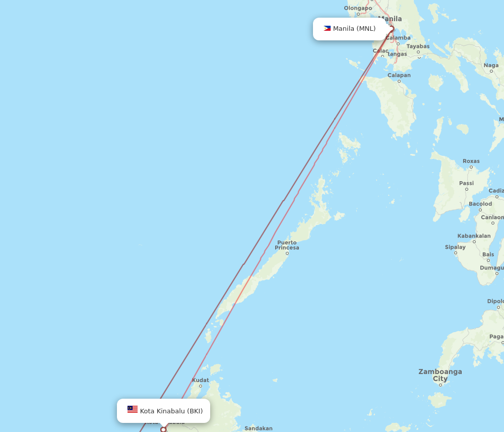MNL to BKI flights and routes map