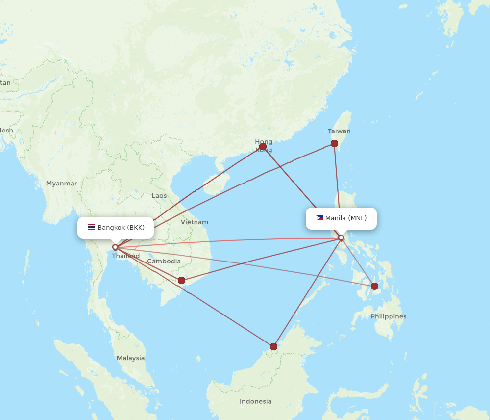 MNL to BKK flights and routes map