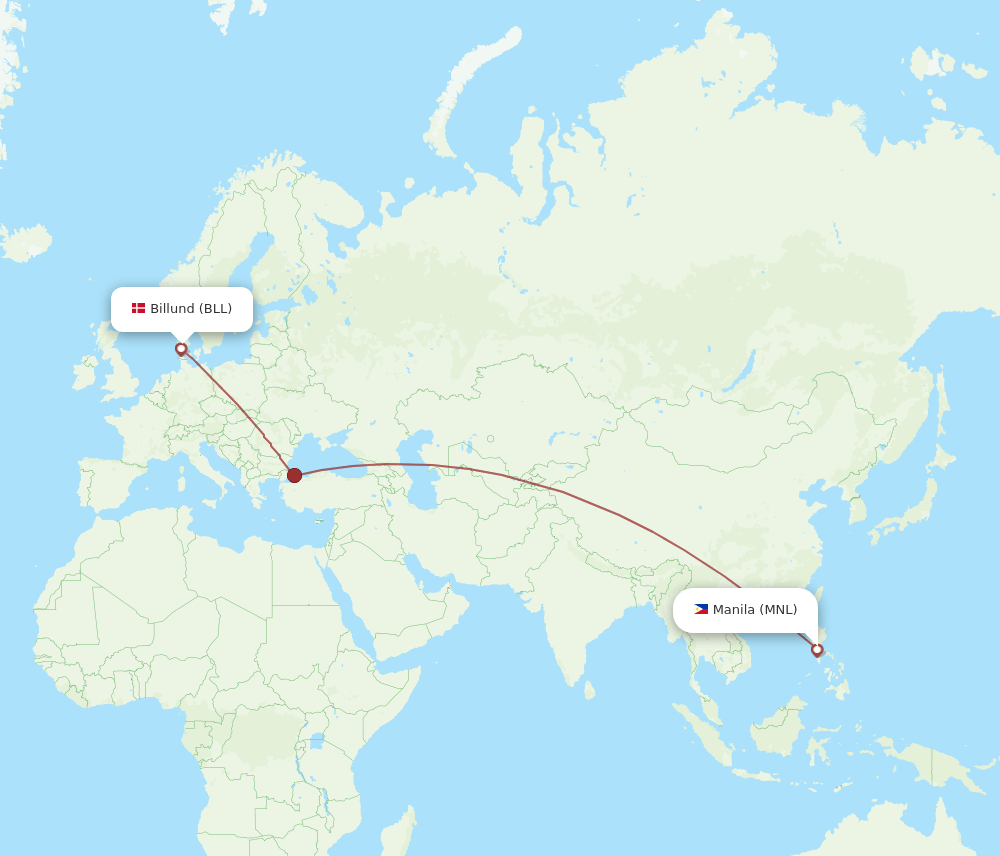 MNL to BLL flights and routes map