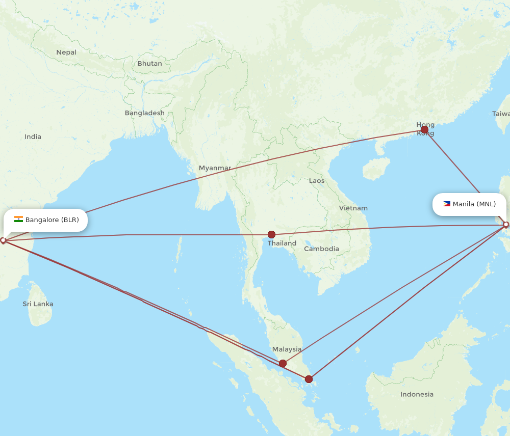 MNL to BLR flights and routes map