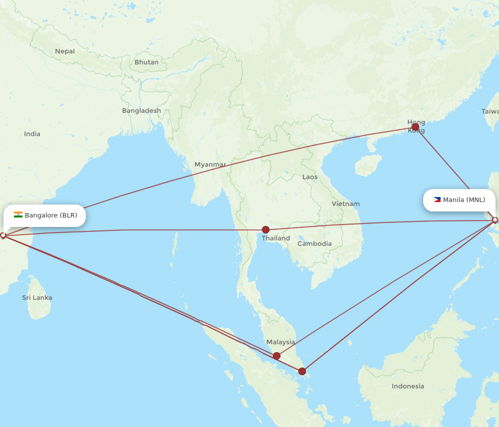 MNL-BLR flight routes