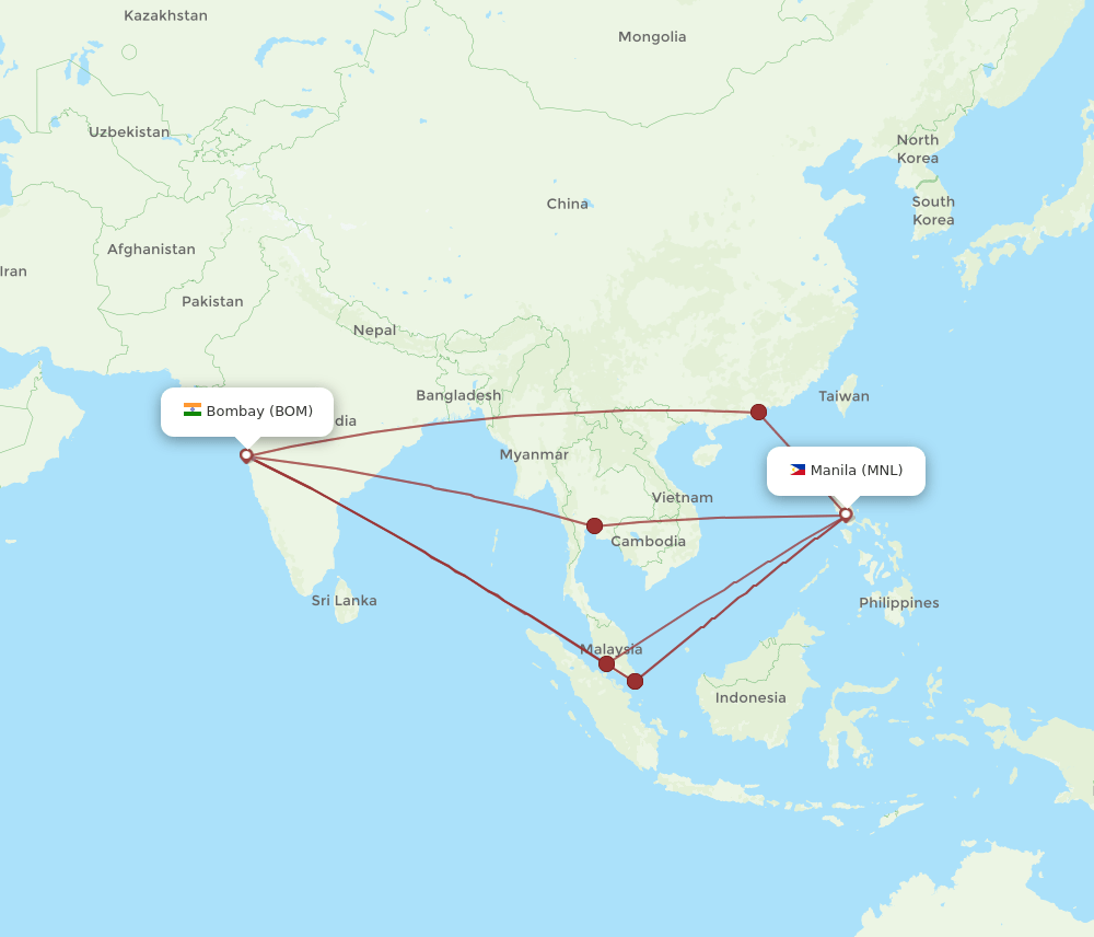 MNL-BOM flight routes