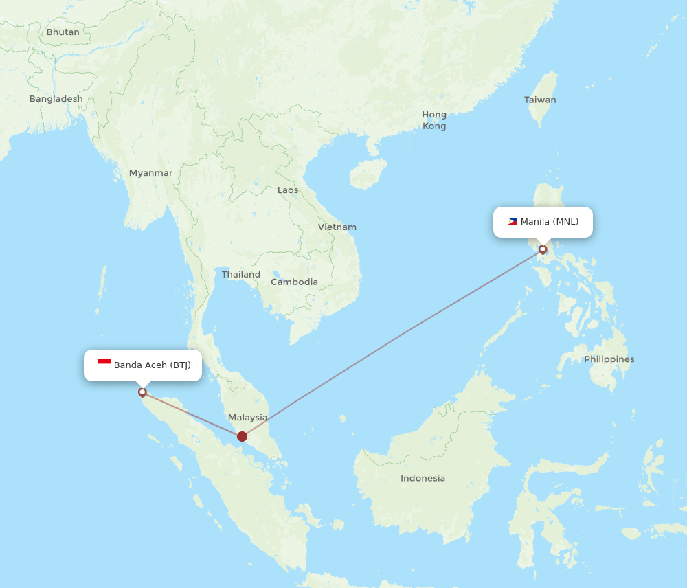 MNL to BTJ flights and routes map
