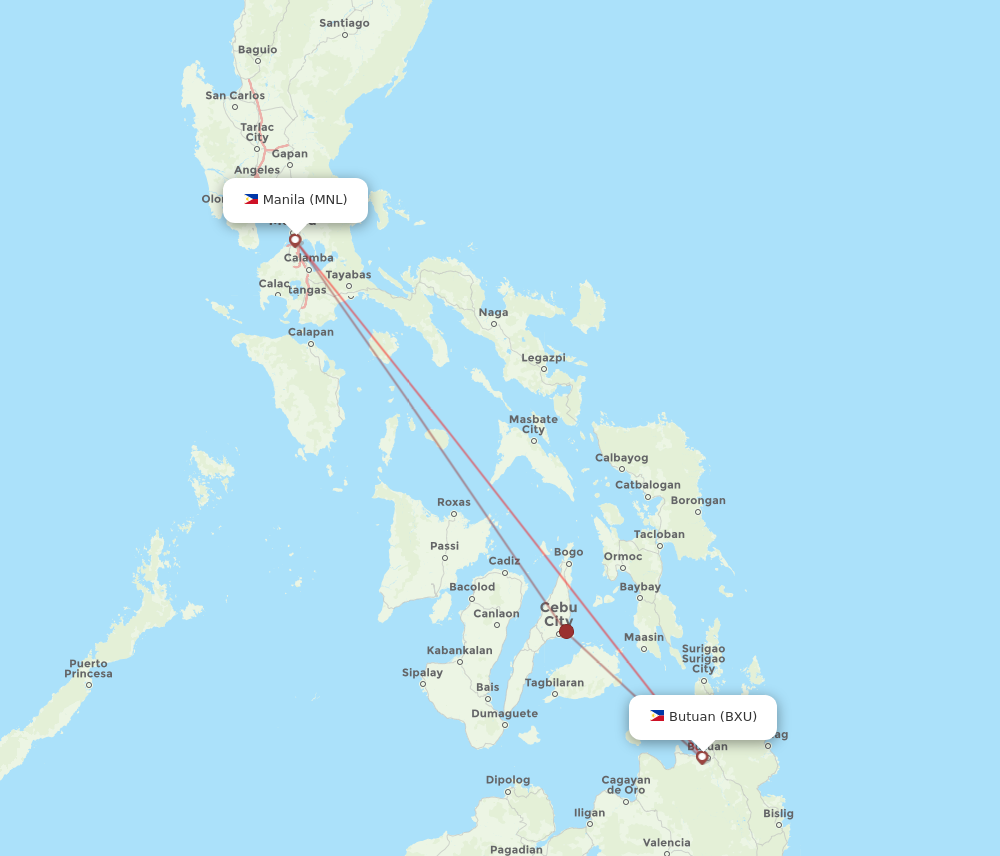 MNL to BXU flights and routes map