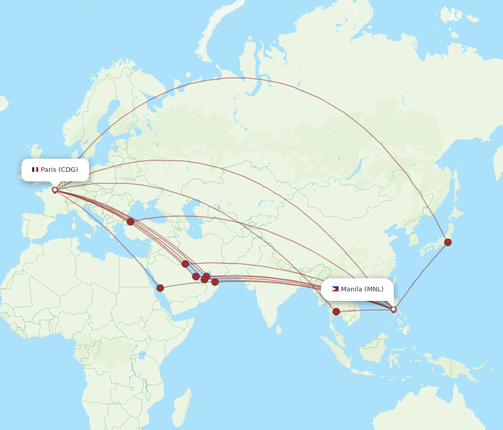 MNL to CDG flights and routes map