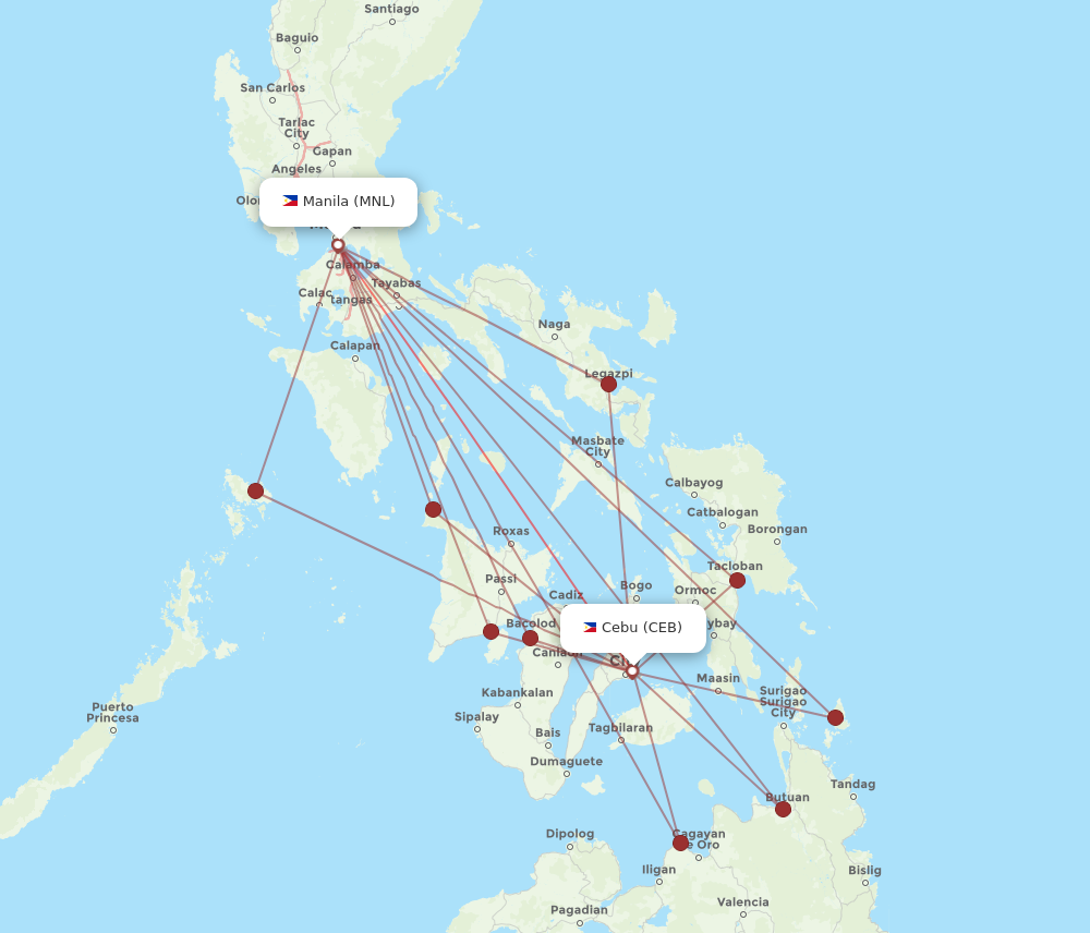 MNL to CEB flights and routes map