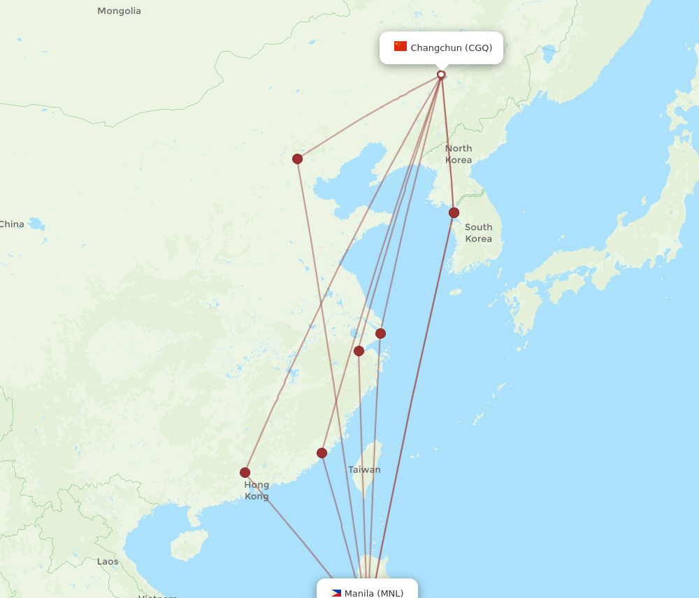 MNL to CGQ flights and routes map