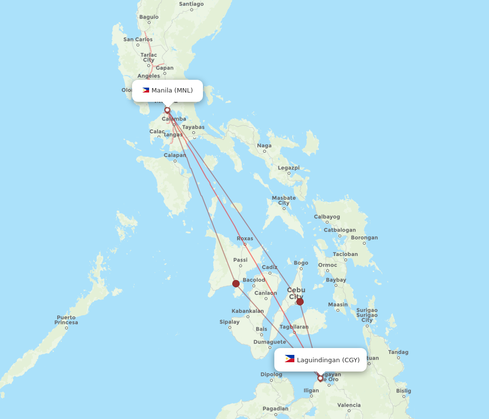 MNL to CGY flights and routes map