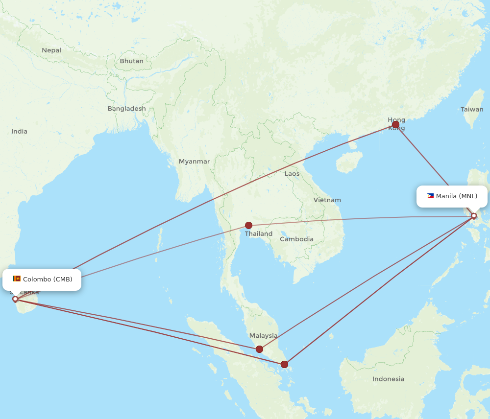 MNL to CMB flights and routes map