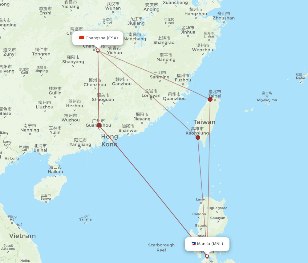 MNL-CSX flight routes