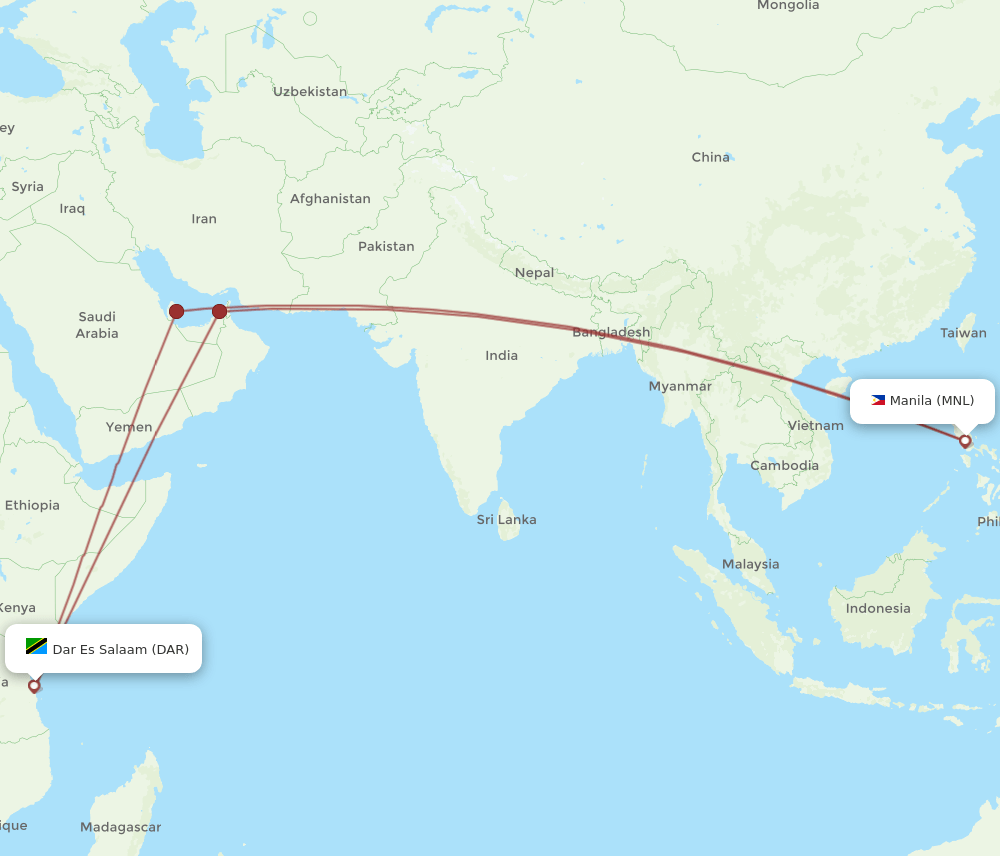 MNL to DAR flights and routes map