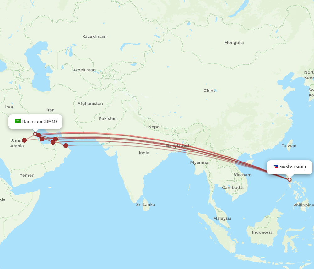 MNL to DMM flights and routes map