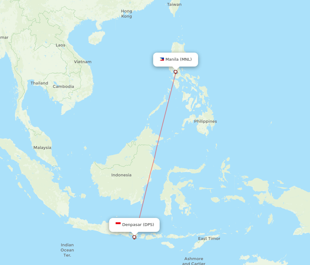 Manila - Denpasar route map and flight paths
