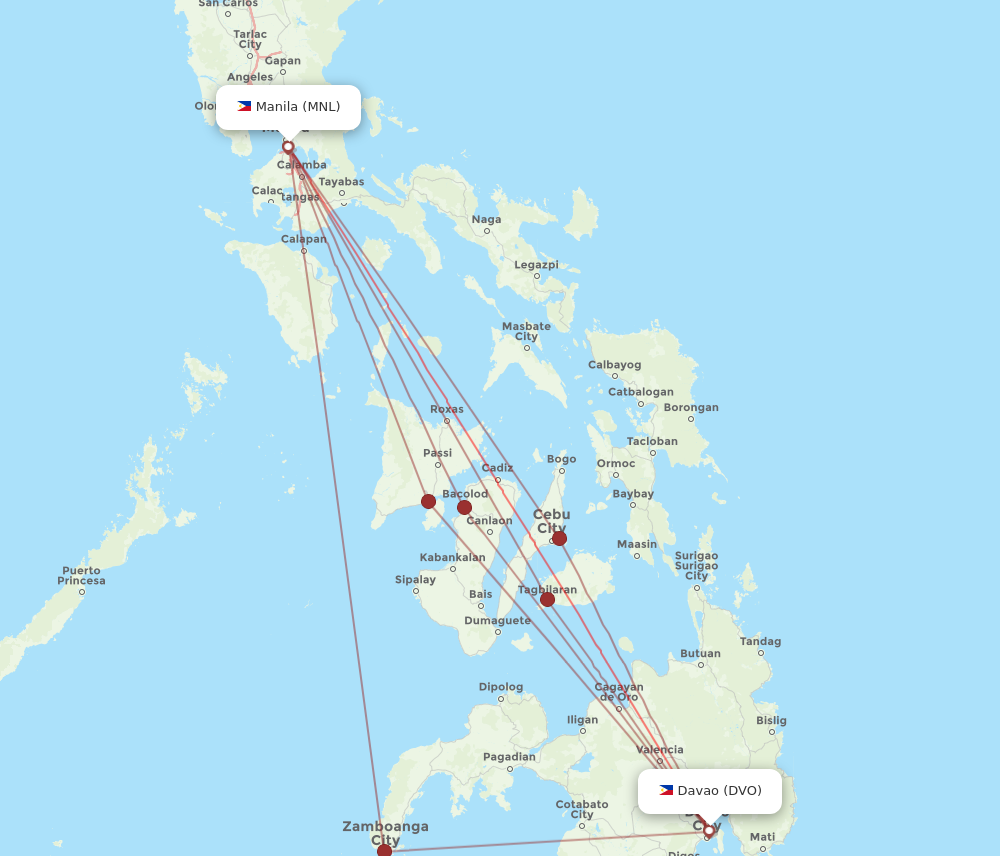 MNL to DVO flights and routes map