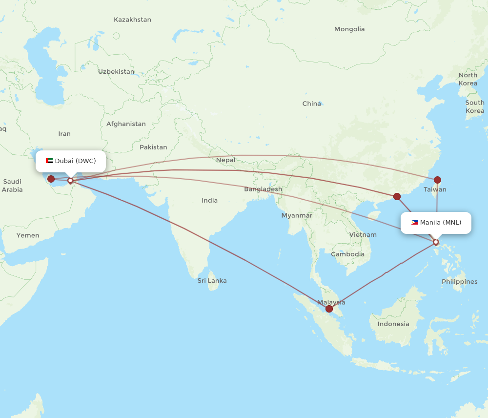 MNL to DWC flights and routes map