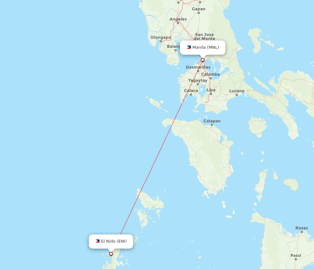 Manila - El Nido route map and flight paths