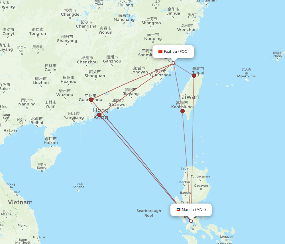 MNL-FOC flight routes
