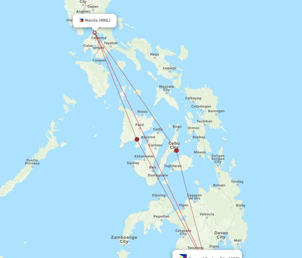 MNL to GES flights and routes map
