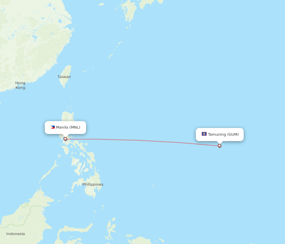 Manila - Guam route map and flight paths