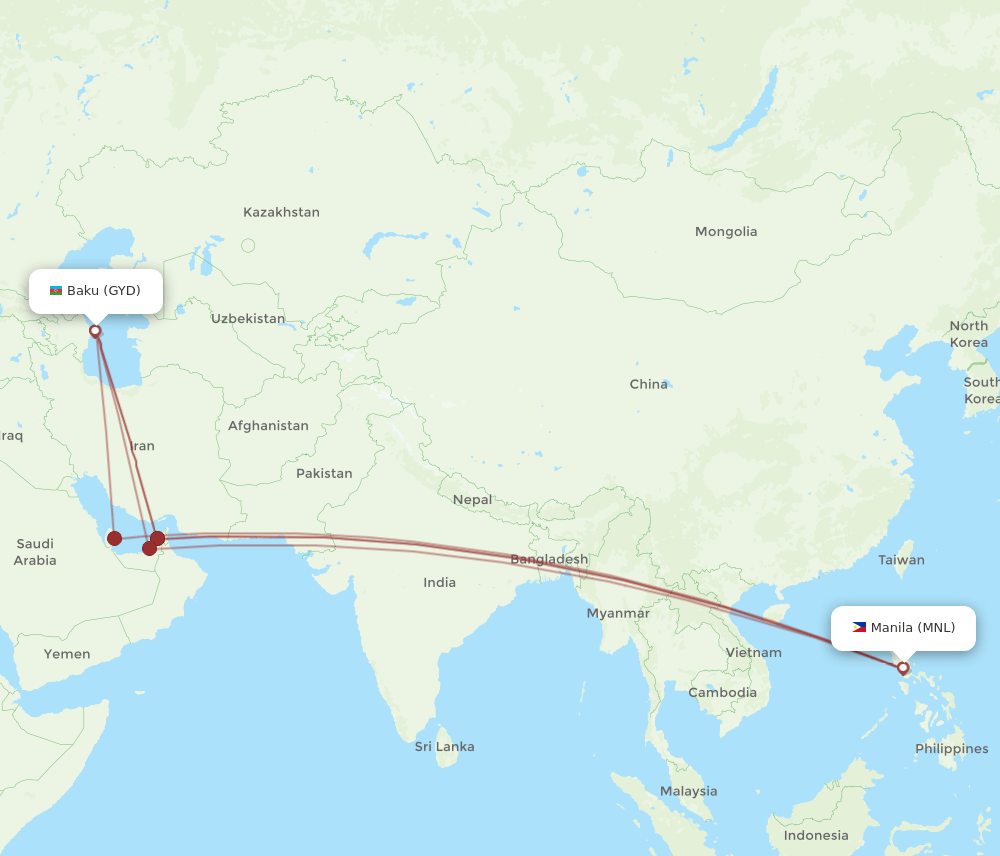 MNL to GYD flights and routes map