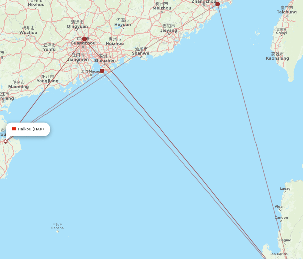 MNL to HAK flights and routes map
