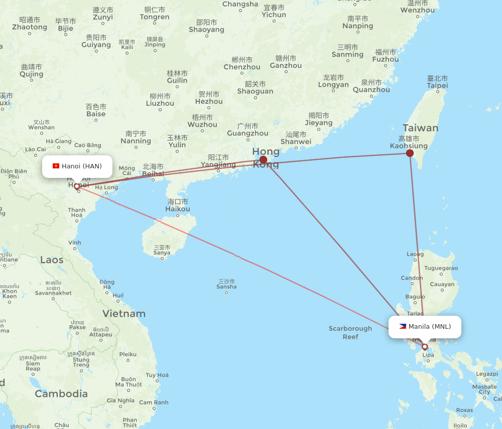 MNL-HAN flight routes