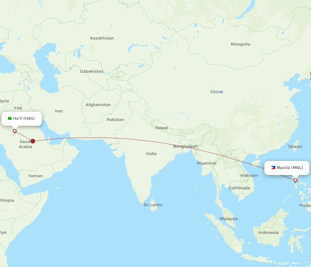 MNL to HAS flights and routes map