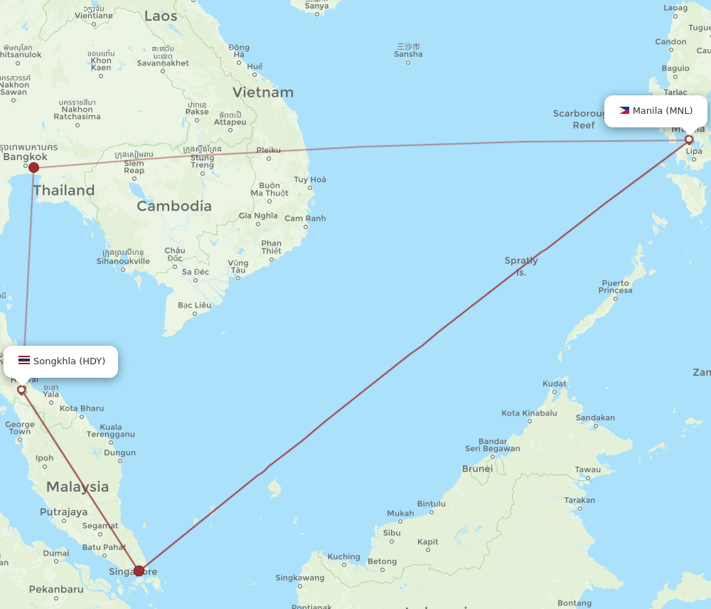 MNL to HDY flights and routes map
