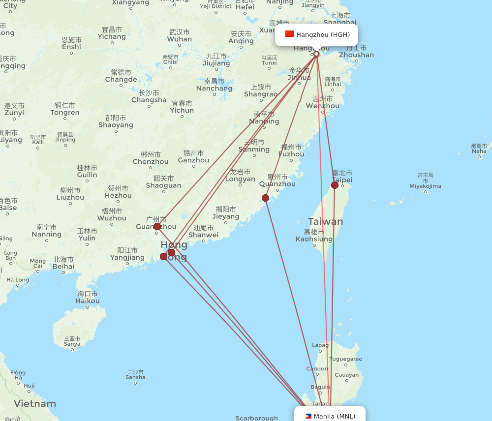 MNL-HGH flight routes