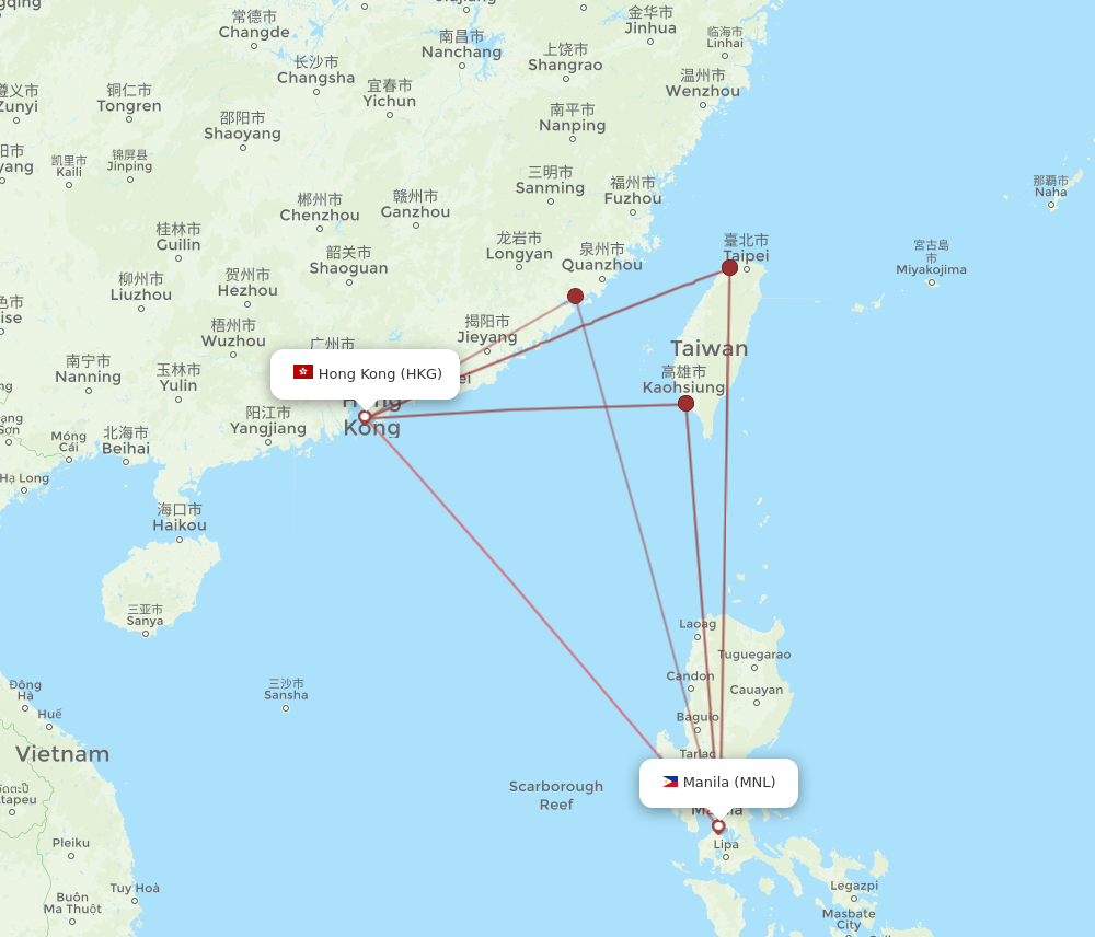 MNL to HKG flights and routes map