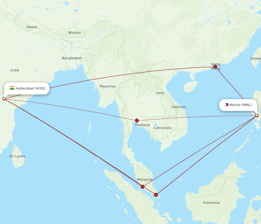 MNL to HYD flights and routes map