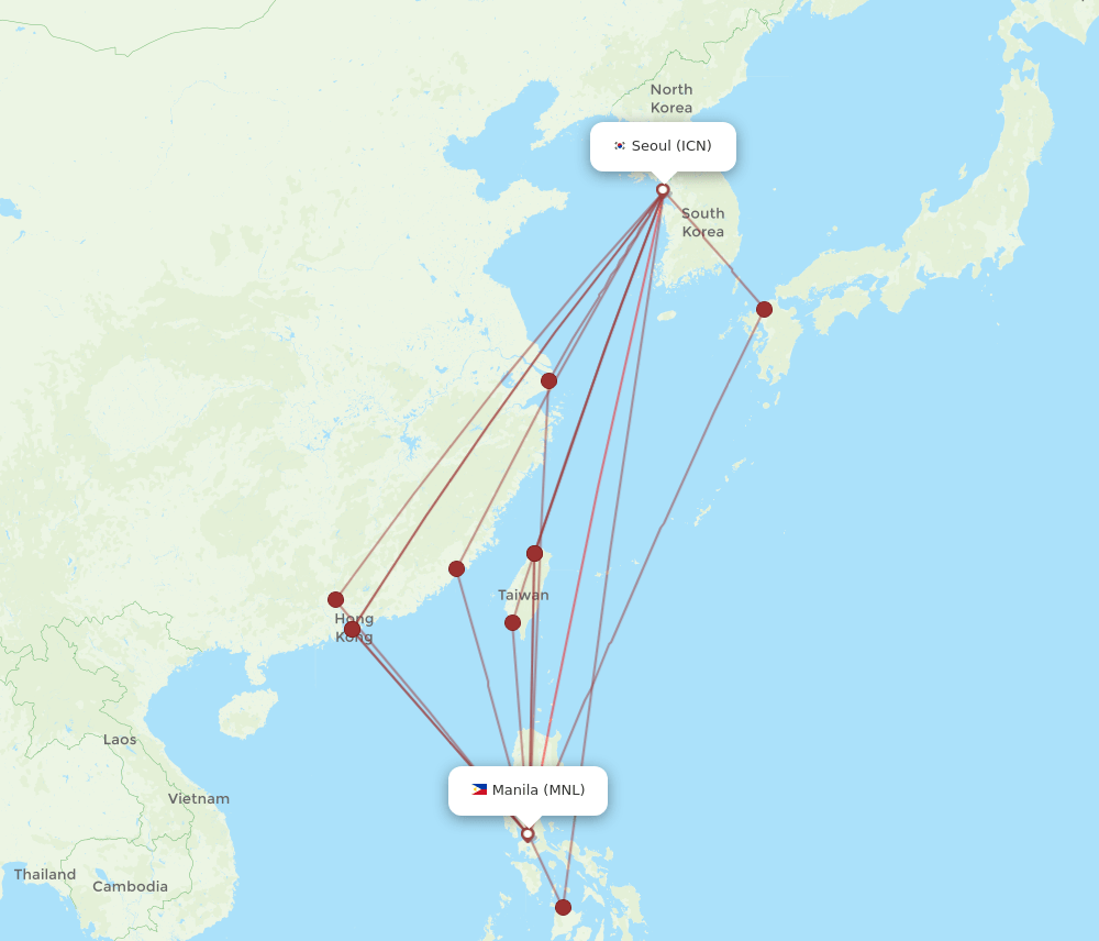 MNL to ICN flights and routes map